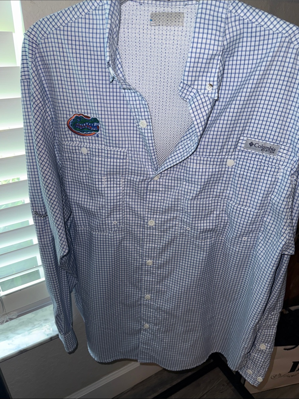 Columbia Men’s Blue and White Check Gator Shirt